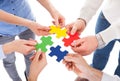 Five people hand with puzzle Royalty Free Stock Photo