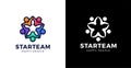 Five People made Star shape Logo Design Template. teamwork people group vector logotype. Design illustration
