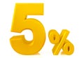 Five percent gold 3d rendering on white background Royalty Free Stock Photo