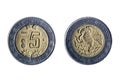 Five peso mexican coin Royalty Free Stock Photo