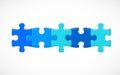 Five piece puzzle connected in line. Solution concept.