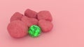 Five pink stones and one green on a pink background. 3d render Royalty Free Stock Photo