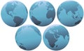 Five Planet Earth Globes in Soft Blue Light