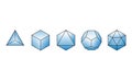 The Platonic solids in a row, regular convex polyhedrons Royalty Free Stock Photo