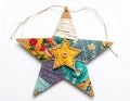 Five Point Star Ornament Crafted From Colorful Textile Scraps On White Royalty Free Stock Photo