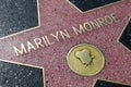 Star of MARILYN MONROE on Hollywood Walk of Fame in Hollywood Boulevard, Los Angeles, California Royalty Free Stock Photo