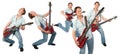 Five poses of young man with guitar dancing and Royalty Free Stock Photo