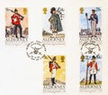 Five postage stamps showing pictures of soldiers