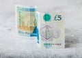 Five pounds banknote on light background. Economy crisis concept