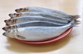 Five raw herring horizontally Royalty Free Stock Photo