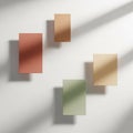 Five rectangular panels in pastel shades (red, peach, green, beige) are arranged on a Royalty Free Stock Photo