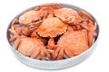 Five red boiled crabs