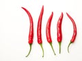Five red chili peppers Royalty Free Stock Photo