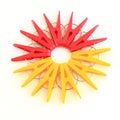 Five red and five yellow pegs situated around Royalty Free Stock Photo