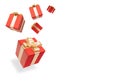 Five red gift box golden ribbon in air Royalty Free Stock Photo