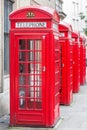 Five Red London Telephone boxes all in a row