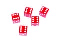 Five red plastic dice showing sixes isolated Royalty Free Stock Photo