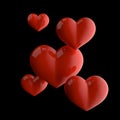 Five red shiny hearts