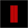 Five red verticals lines icon on black background