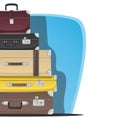 Five retro suitcases standing on top of each other. Place for te