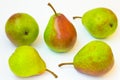 Five ripe pears on a white background Royalty Free Stock Photo