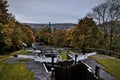 Five Rise Locks in Bingley captured on an autumn day under the gloomy clouds