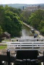 Five rise locks on canal Royalty Free Stock Photo