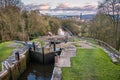 Five Rise Locks at the canal in Bingley Yorkshire Royalty Free Stock Photo