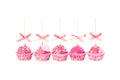 Five romantic pop cake with pink frosting, decorative sprinkles Royalty Free Stock Photo