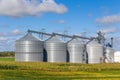 Five Round Metal Grain Elevator Bins Royalty Free Stock Photo