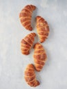five rustic artisan french croissants horn shape Royalty Free Stock Photo