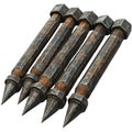 Five Rusty Metal Spikes With Hexagonal Heads. Industrial And Construction Tools Isolated On Transparent Background Royalty Free Stock Photo