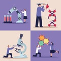 five scientist with laboratory icons Royalty Free Stock Photo