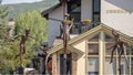 The five sculptures of the `Children`s Fountain` by artist Dennis Smith in Vail Village, Colorado. Royalty Free Stock Photo