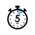 five seconds stopwatch icon, timer symbol, 5 sec waiting time vector illustration