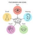 Five senses line icons