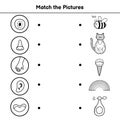 Five senses matching game for kids. Match the pictures activity page Royalty Free Stock Photo
