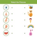 Five senses matching game for kids. Sight, touch, hearing, smell and taste Royalty Free Stock Photo