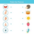 Five senses matching game for kids. Sight, touch, hearing, smell and taste Royalty Free Stock Photo