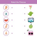 Five senses matching game for kids. Sight, touch, hearing, smell and taste Royalty Free Stock Photo