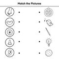 Five senses matching game for kids. Match the pictures activity page Royalty Free Stock Photo