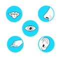 Five senses methods of perception, taste sight touch smell soun Royalty Free Stock Photo