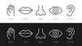 Five senses vector icons set. vision, hearing, touch, taste, smell