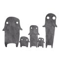 Five shadow man cartoon characters are standing watercolor illustration .