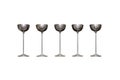 Five silver, old goblets on a long leg, isolated on a white background with a clipping path. Royalty Free Stock Photo