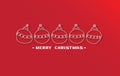 Five simple Christmas balls on red background