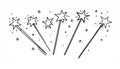 Five simple line-drawn star wands radiate sparkles and magic, an Royalty Free Stock Photo