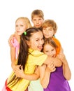 Five smiling hugging kids Royalty Free Stock Photo