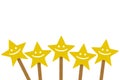 Five smiling star on white background - Concept of feedback and evaluation of quality