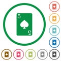 Five of spades card flat icons with outlines